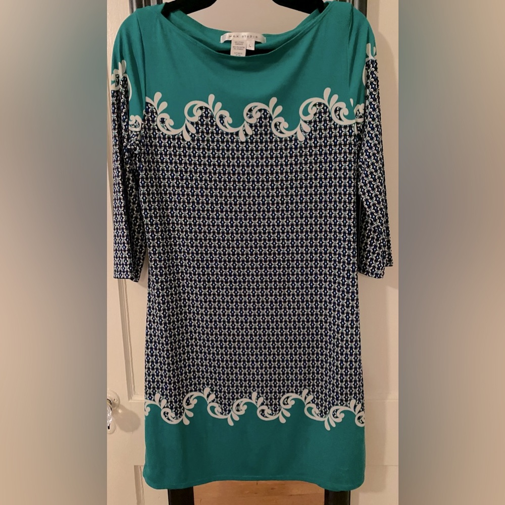 Max Studio green/blue shift dress